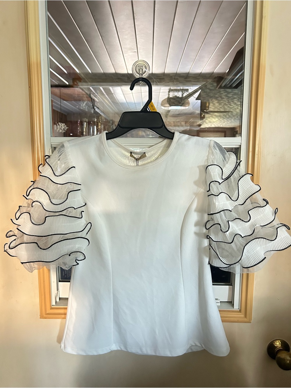 White Ruffle-Sleeve Long-Sleeve Dress Top